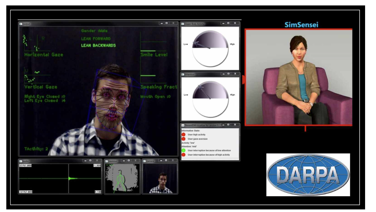 DARPA SimSensei virtual human interviewer used in early AI support research.